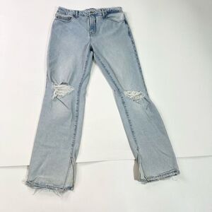 Good American Good Boy Jeans Womens 12 Light Blue Distressed Side Split